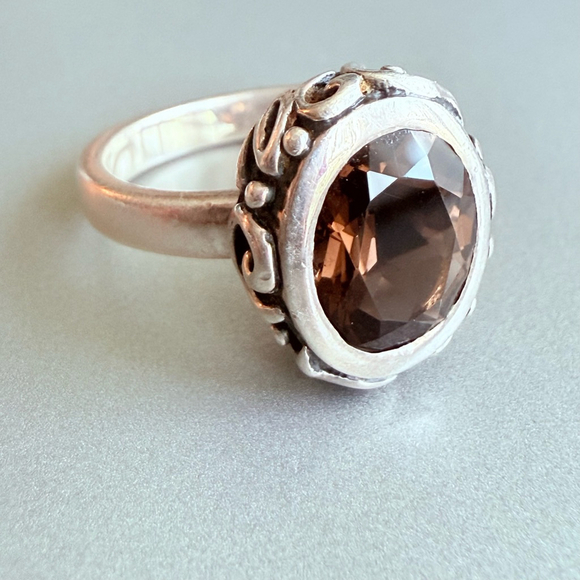 Silpada Classic 3 CT Smokey Quartz Sterling Silver 925 Filigree Retired Ring - Picture 11 of 12
